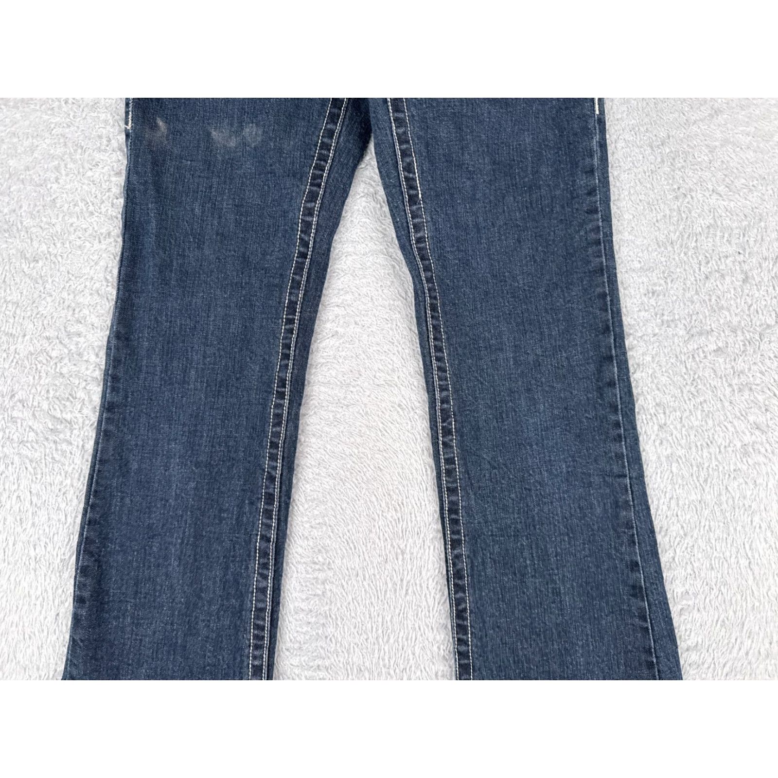 Mossimo Mossimo Jeans Juniors 9 Blue Denim Bootcut Low Rise 29x33 Dark Embroidered Logo 5-Pocket Design Vintage No Women Hippo... Size 30" / US 8 / IT 44 - 3 Thumbnail