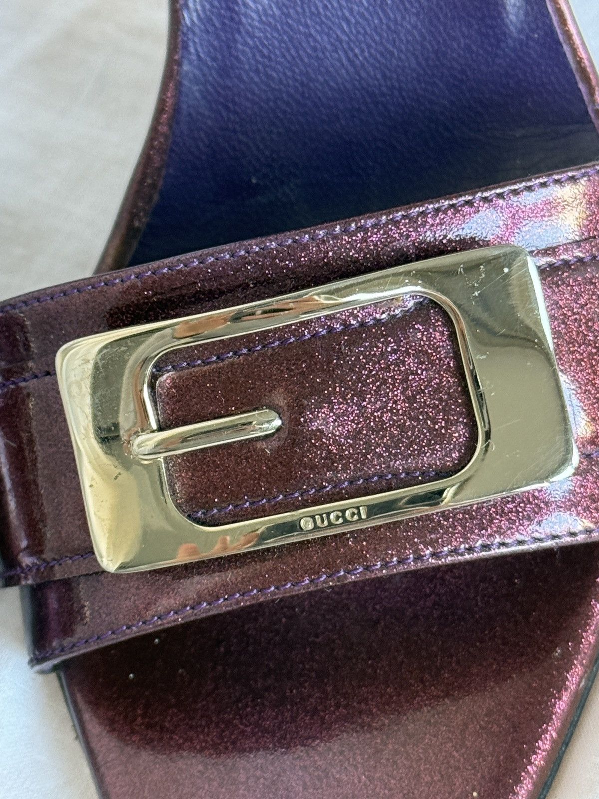 Gucci Gucci Purple Glitter Patent Leather Open Toe Sandals Mules Size US 7 / IT 37 - 5 Thumbnail