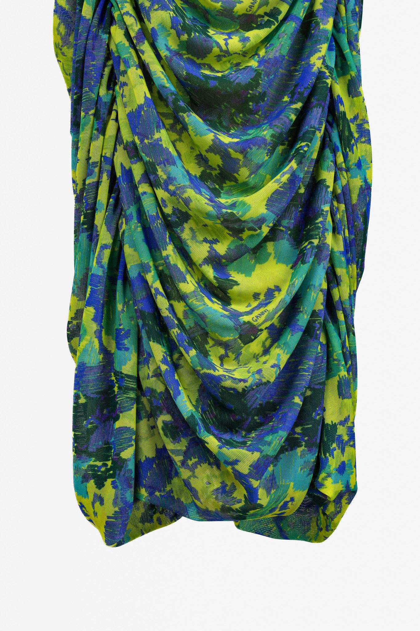 Ganni Ganni Green Ruched Printed Mesh Midi Dress Size S / US 4 / IT 40 - 7 Thumbnail