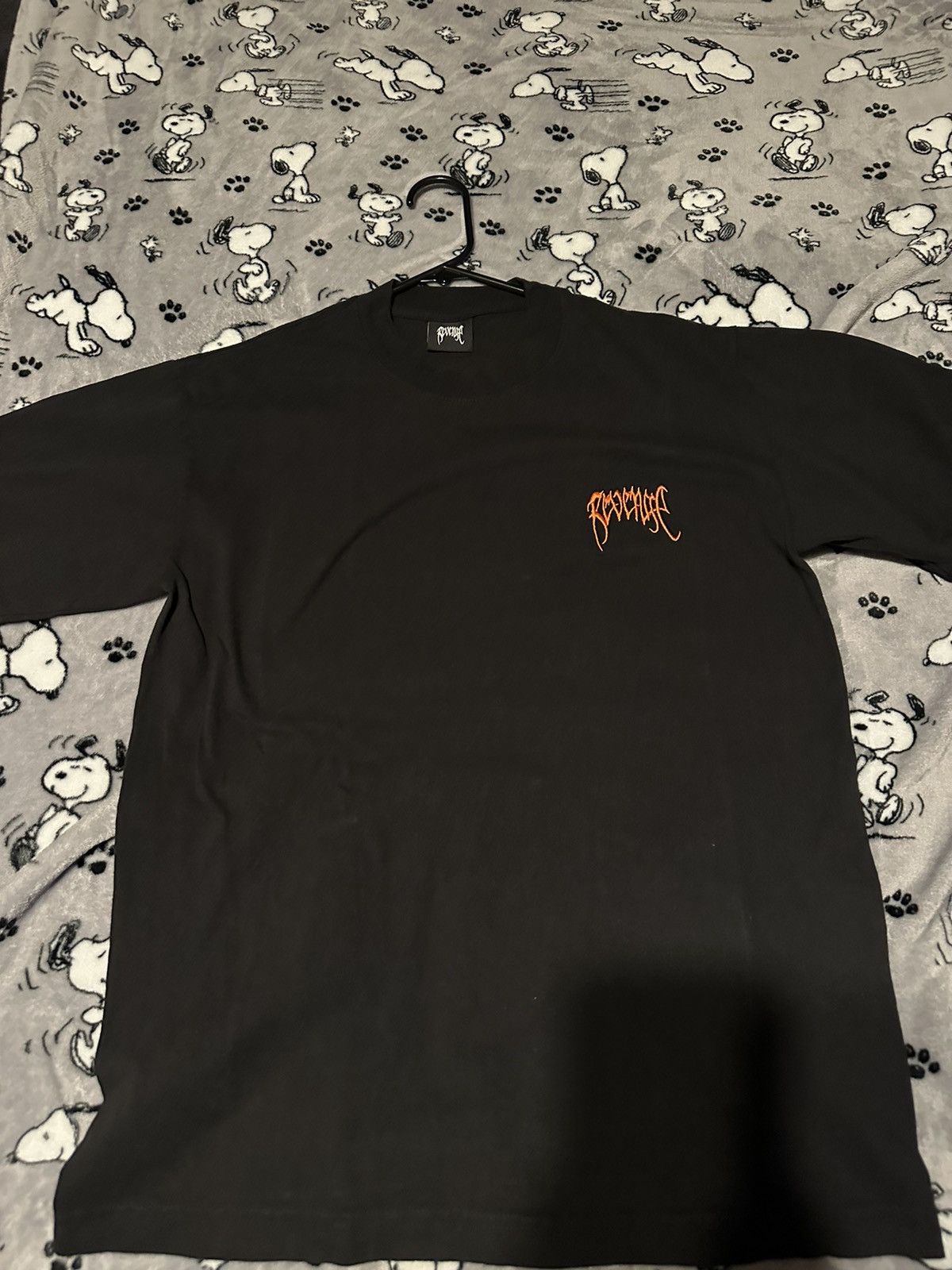 image of Revenge Orange Embroidered Tee Small in Black, Men's