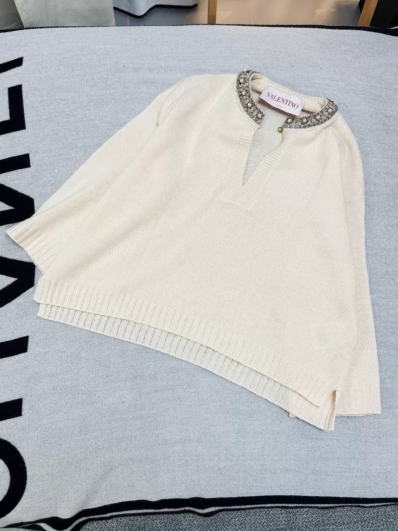 Valentino Valentino Long-sleeved V-neck studded beaded diamond neckl Size L / US 10 / IT 46 - 1 Thumbnail