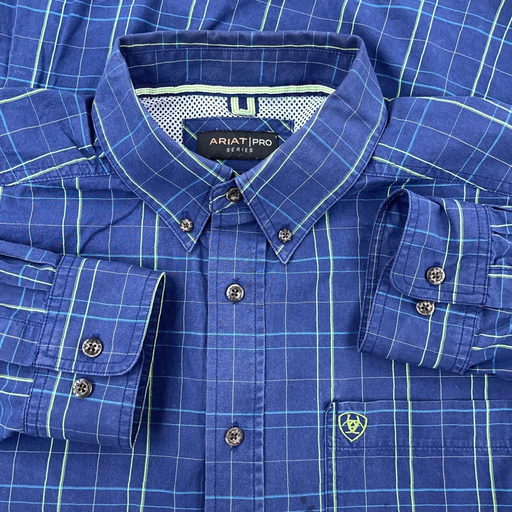 Ariat Ariat Pro Series Shirt Men Large Blue Plaid Button-Up Western Cowboy Pocket Size US L / EU 52-54 / 3 - 2 Thumbnail
