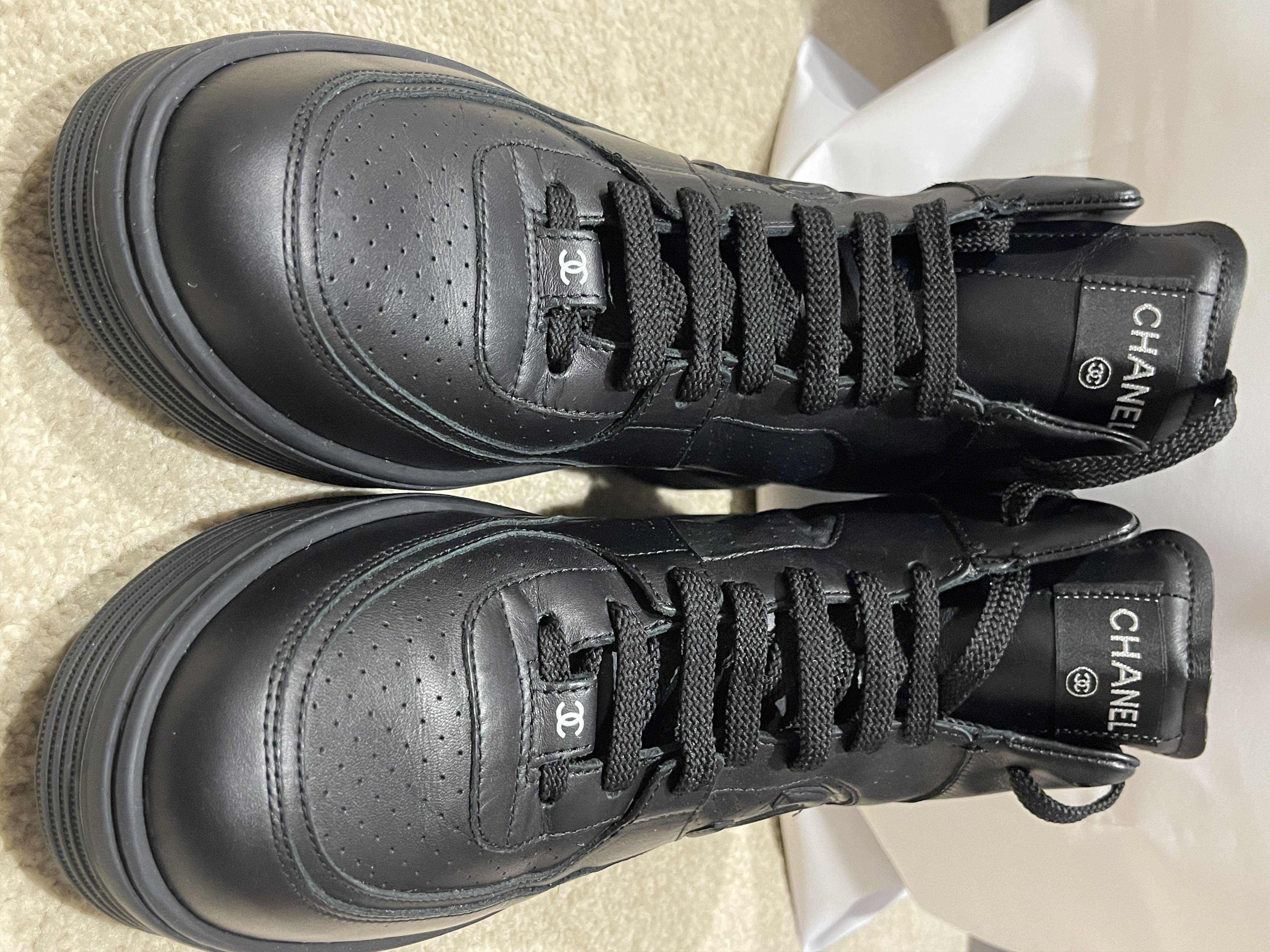 image of New Chanel High Top Black Leather Men's Sneakers (Size 11)