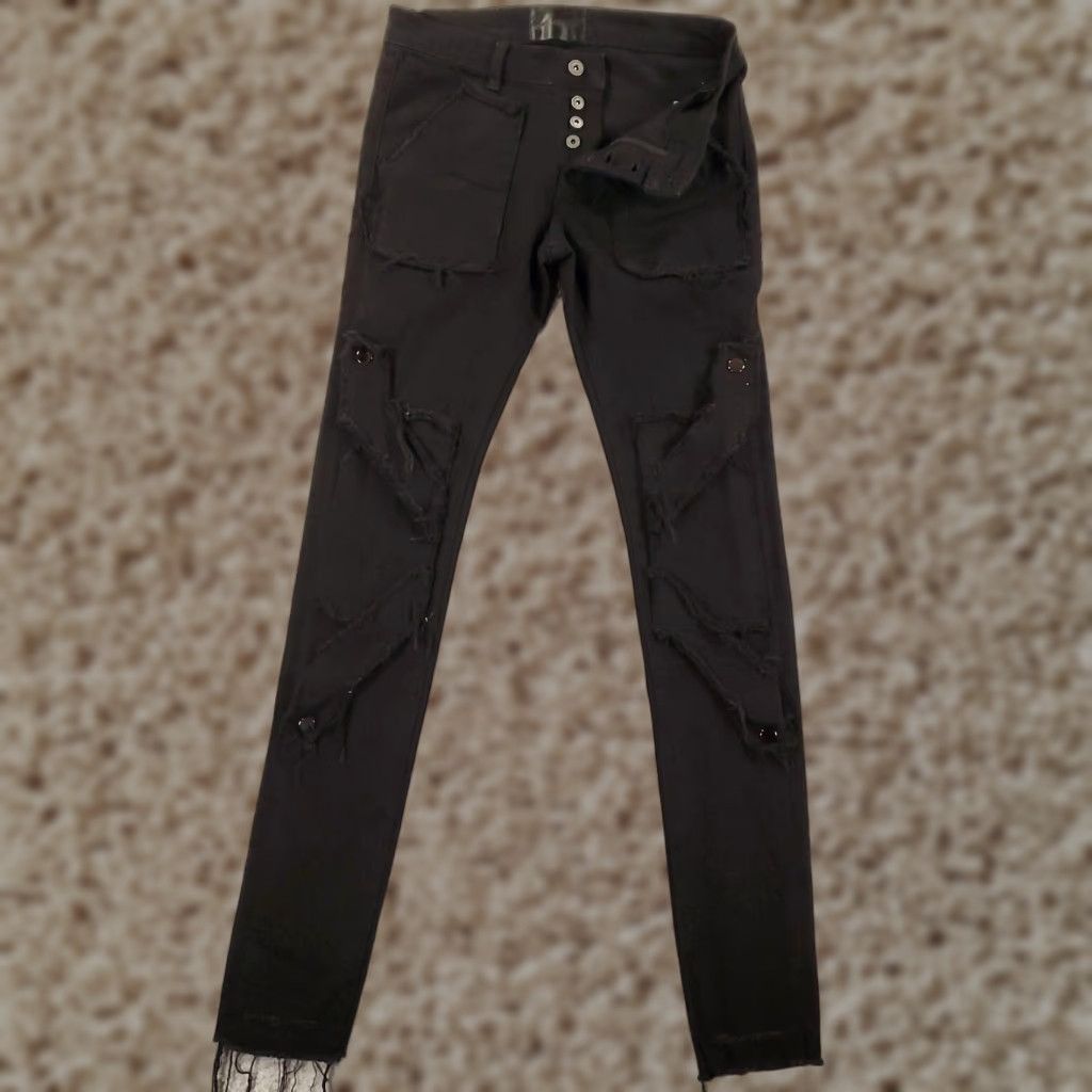 Vintage Valabasas Cargo Jeans 30 Black Skinny Pants Button Fly Fringe 90s Punk Mens Size US 32 / EU 48 - 1 Thumbnail