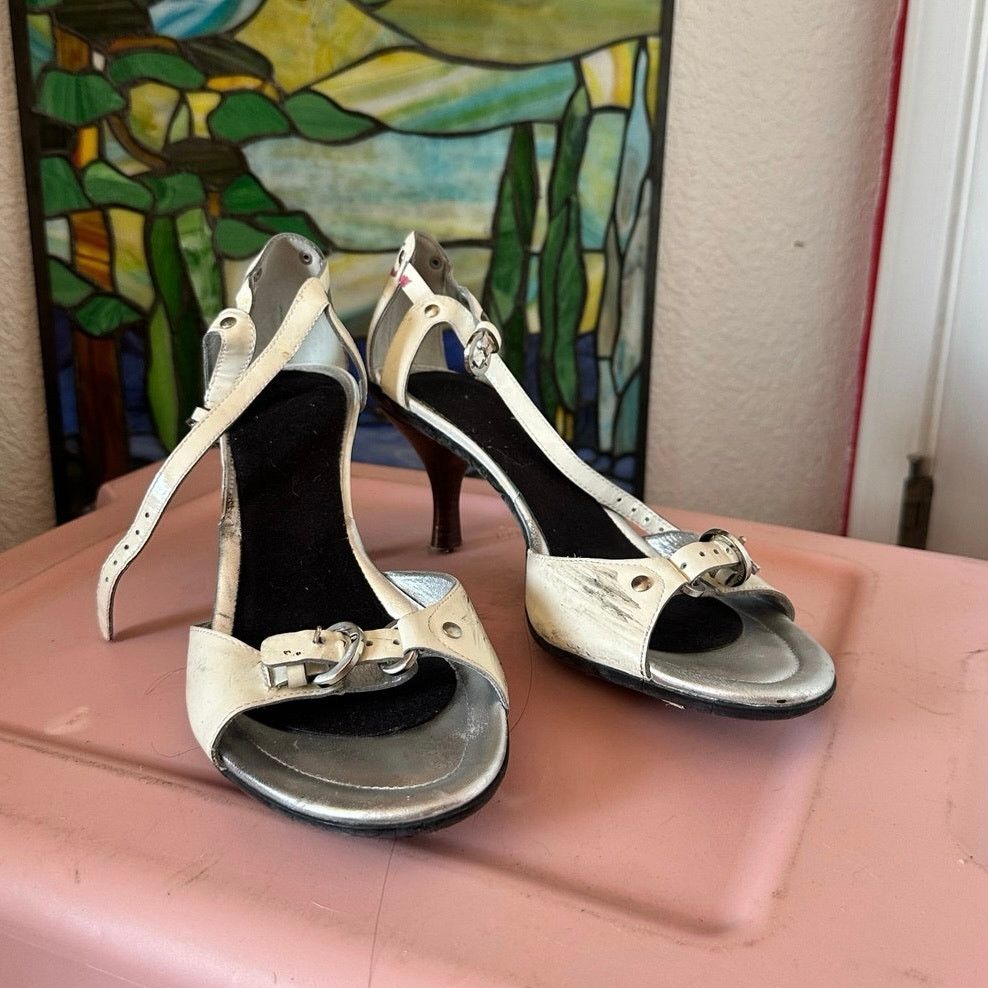 Other no brand white strappy stiletto heels open toed Size US 9 / IT 39 - 1 Thumbnail