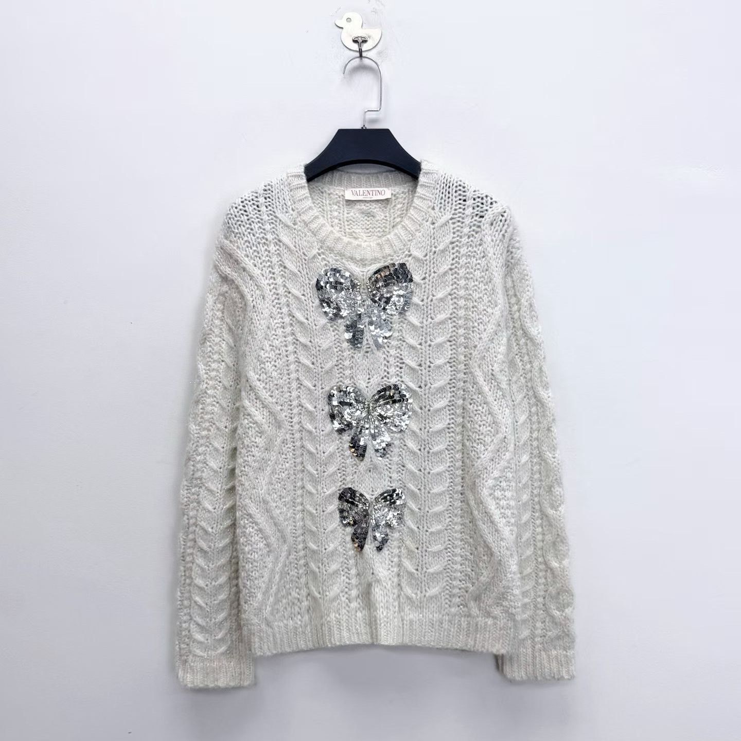 Valentino Valentino White Sequin Bow Sweater Size M / US 6-8 / IT 42-44 - 1 Thumbnail