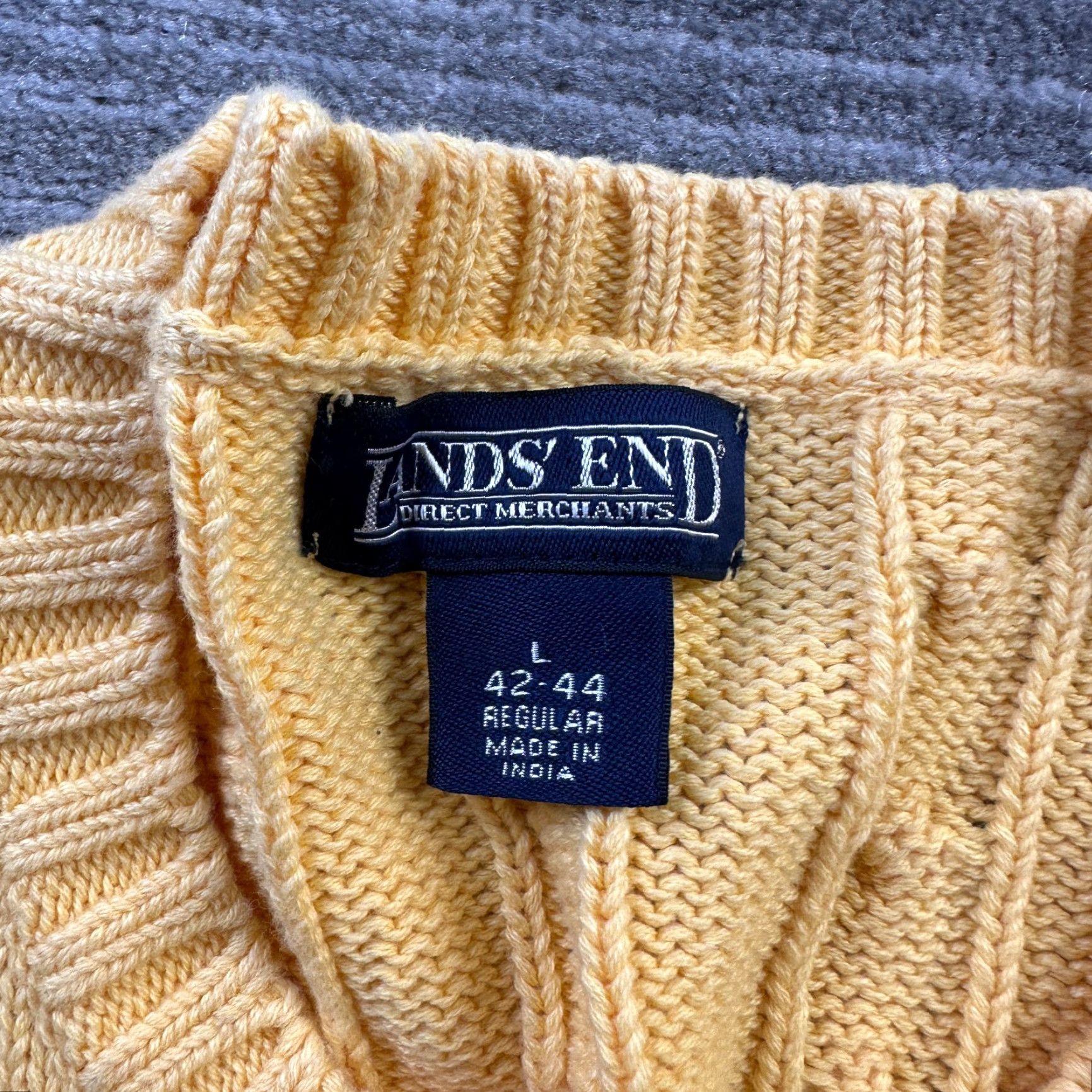 Lands' End VINTAGE Lands End Sweater Mens Large Yellow Cable Knit Pony Cotton Heavy Size US L / EU 52-54 / 3 - 6 Thumbnail