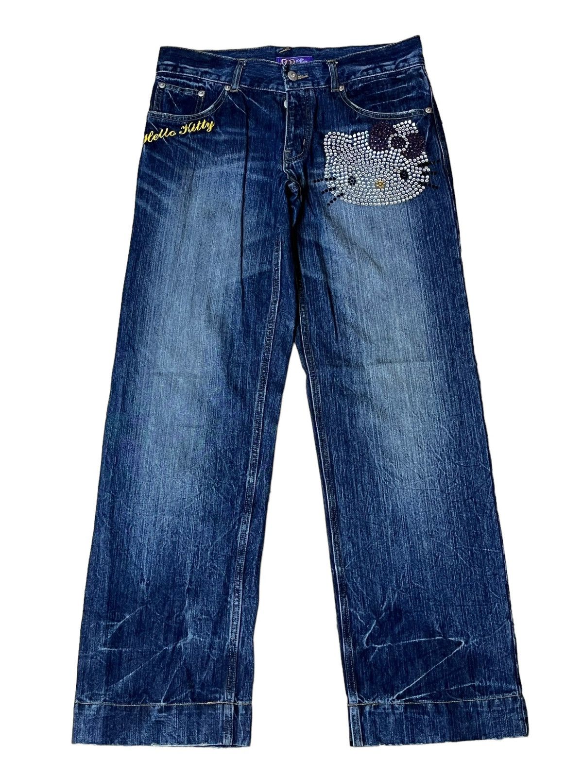 VINTAGE HELLO KITTY SEQUINS LOGO 2006 LOWRISE WIDE LEG JEANS