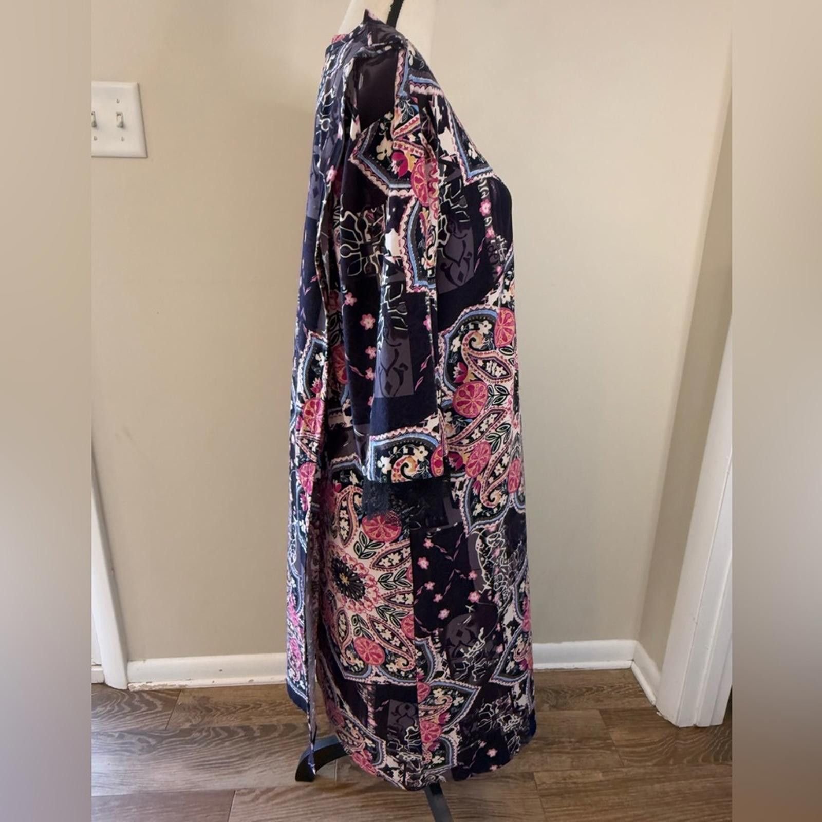 Sterling Silver Silverts floral paisley lace maxi nightgown black pink SZ XL Size ONE SIZE - 3 Thumbnail
