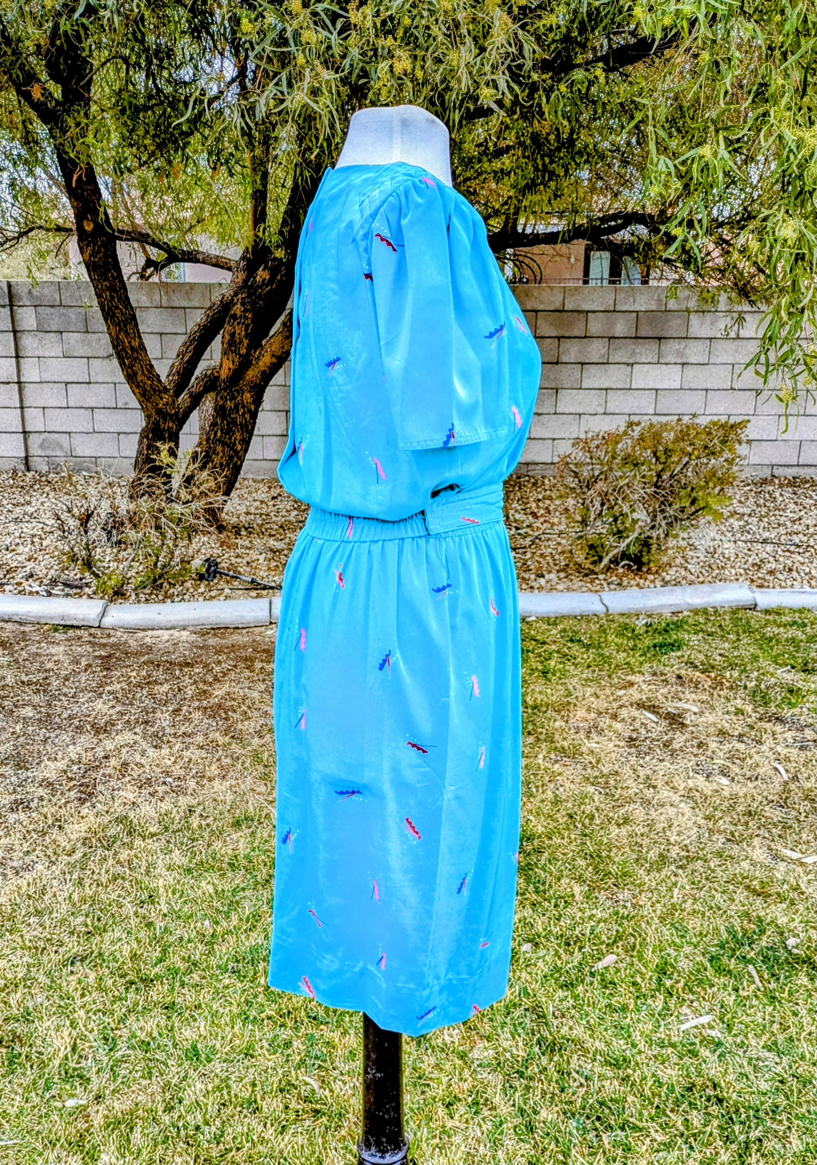 Vintage 1980s VTG Petites for Maggy Geometric Midi Korea Dress Size S / US 4 / IT 40 - 2 Thumbnail