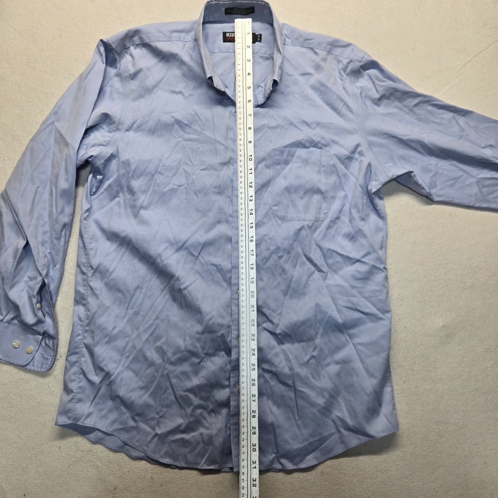 Vintage Kirkland Signature Dress Shirt Solid Blue Button-Down 16.5 Men Adult Regular Long Sleeve Wrinkle-Resistant Non-Iron 100% Cotton Shirt Mens 16.5 Blue Size 42R - 6 Thumbnail