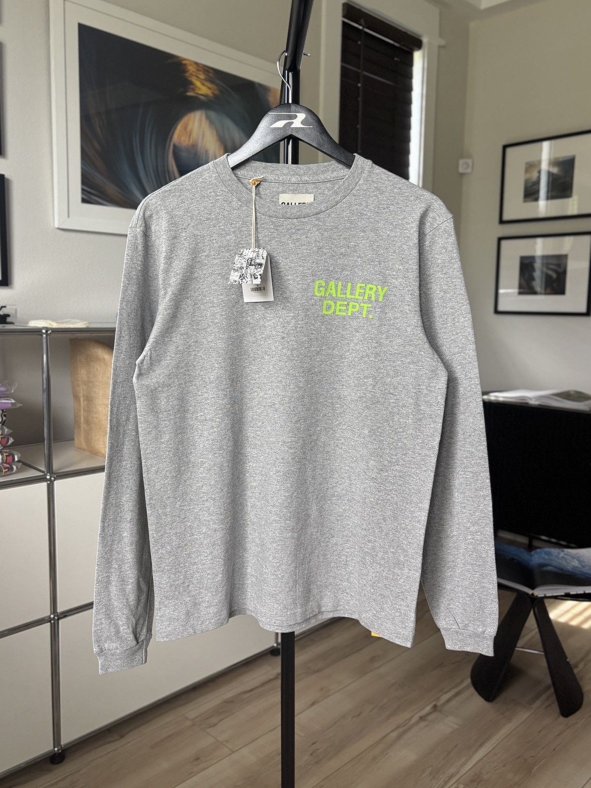 Gallery Dept. GRAY + NEON GREEN - LONG SLEEVE LOGO TEE Size US S / EU 44-46 / 1 - 2 Thumbnail