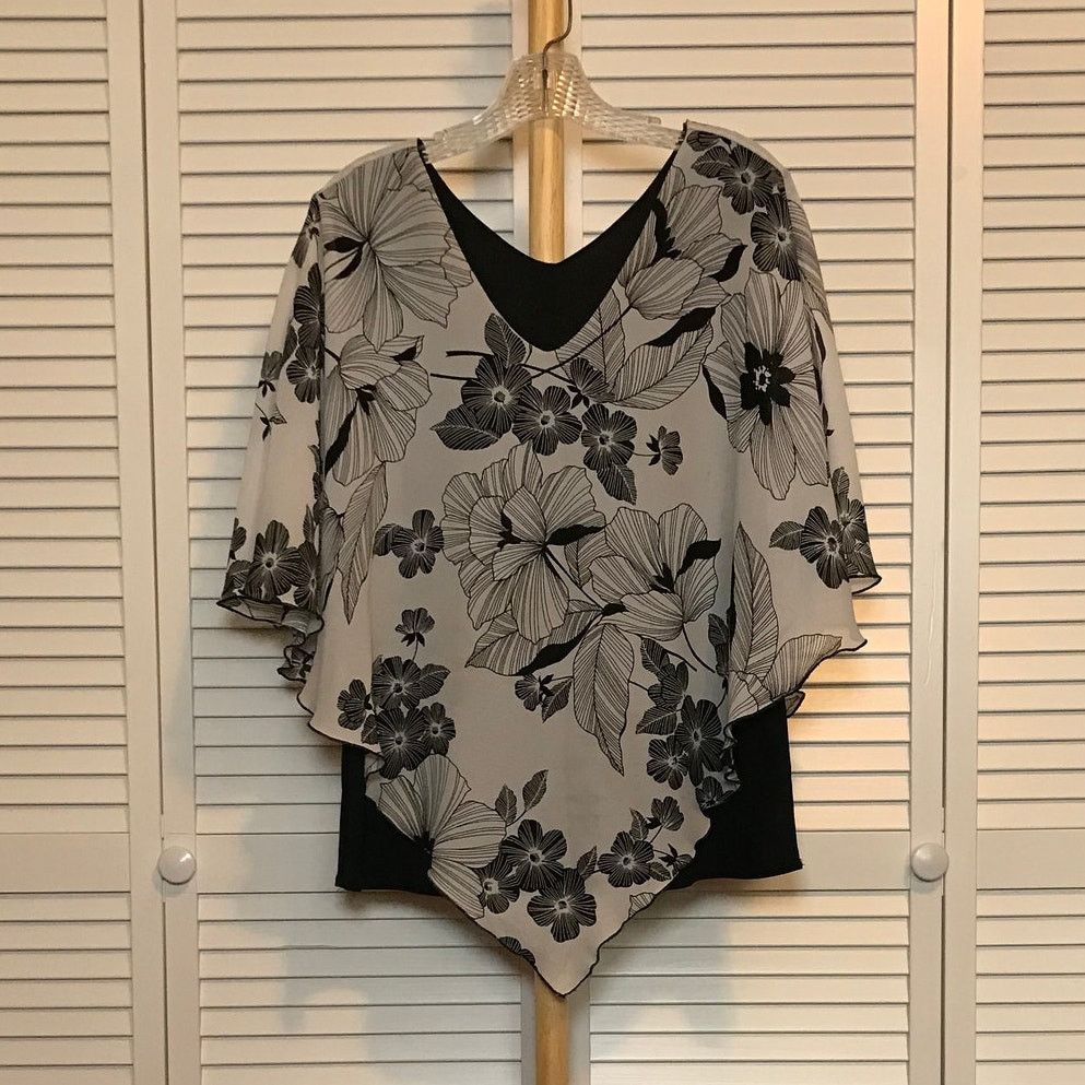 Other Floral V-Neck 3/4 Sleeve Layered Lined Stretchy Blouse Size L / US 10 / IT 46 - 1 Thumbnail