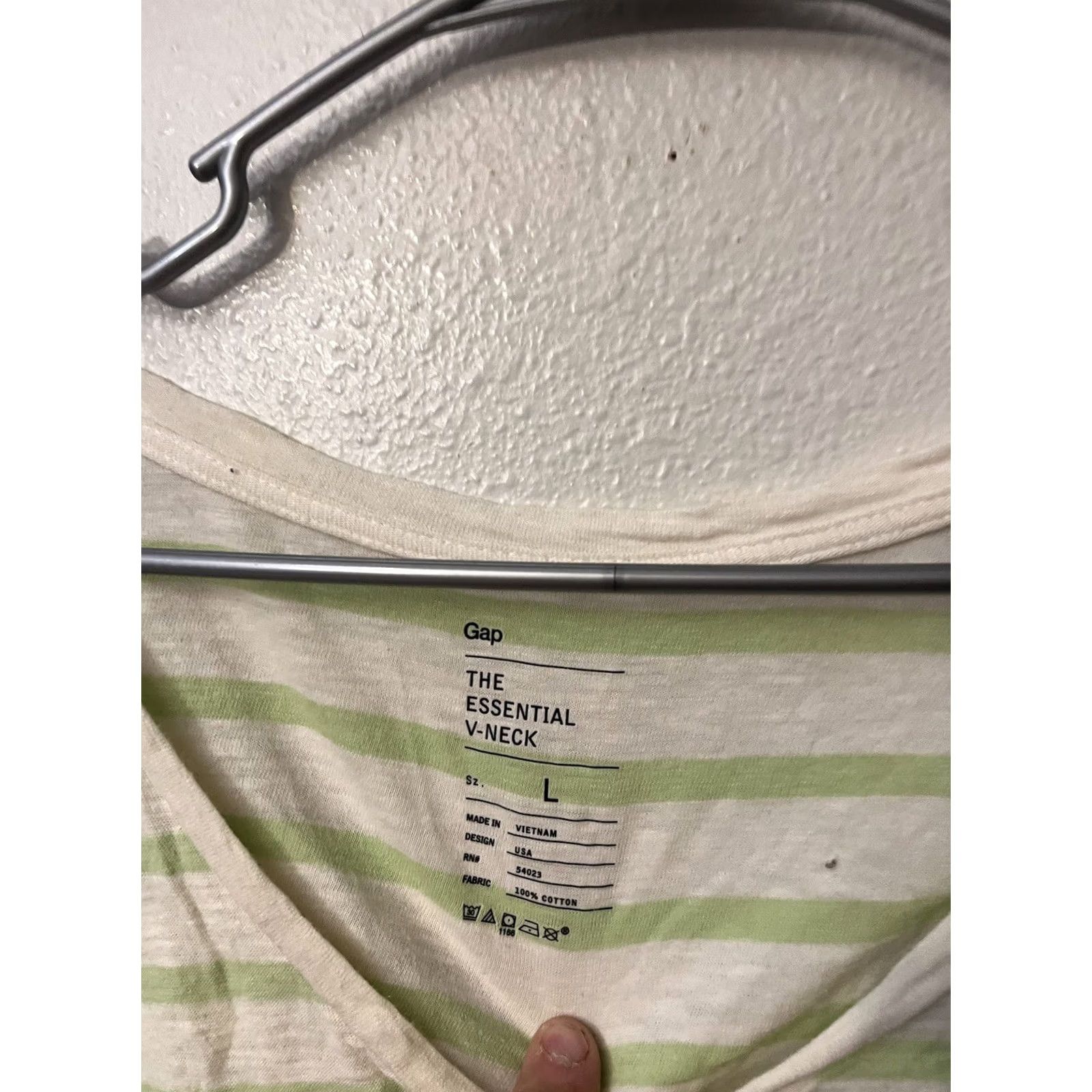 Gap Womens GAP T-Shirt L White Green Striped V-Neck Long Sleeve Cotton Blend Pullover Shirt Womens Size L / US 10 / IT 46 - 2 Thumbnail