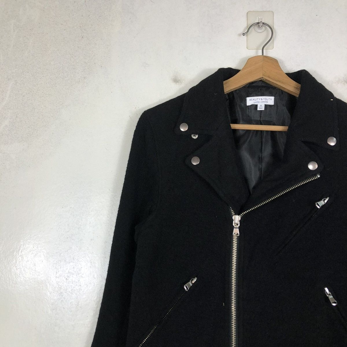 Japanese Brand 📌CROPPED WOOL BIKER JACKET BEAUTY & YOUTH DOUBLE COLLAR Size US S / EU 44-46 / 1 - 9 Thumbnail