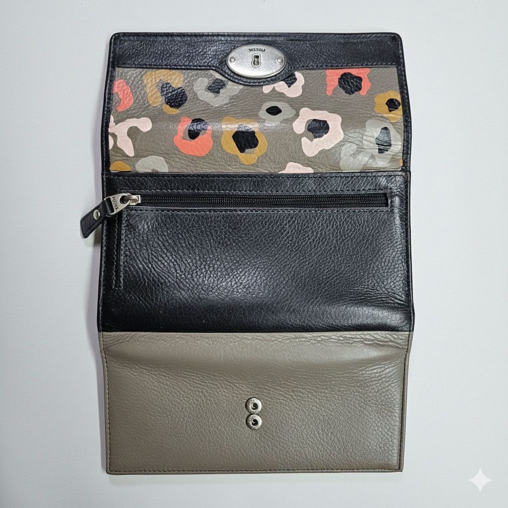 Fossil Fossil 7x4x1" Wallet Grey Black Pebbled Leather Tri-Fold Size ONE SIZE - 4 Thumbnail