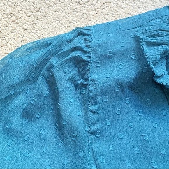 Loft ANN TAYLOR LOFT Blue Ruffle Sleeveless Blouse Career Clip Do Size M / US 6-8 / IT 42-44 - 9 Thumbnail