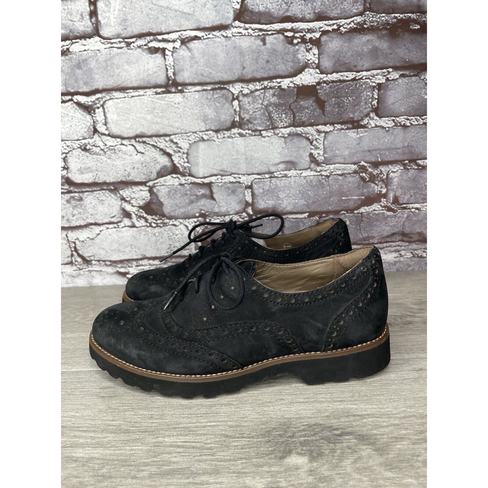 Other Earthies Santana Black Suede Leather Lace Up Wingtip Oxfords Size US 6.5 / IT 36.5 - 13 Thumbnail