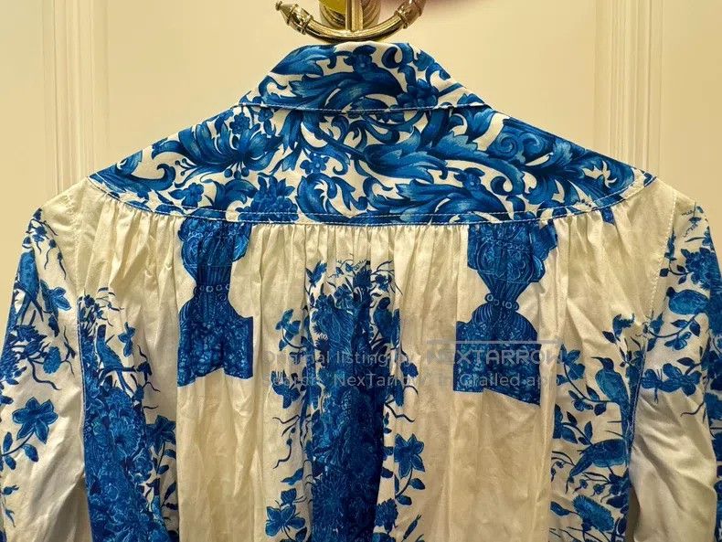 Valentino Valentino Blue and white porcelain cotton dress Size L / US 10 / IT 46 - 4 Thumbnail