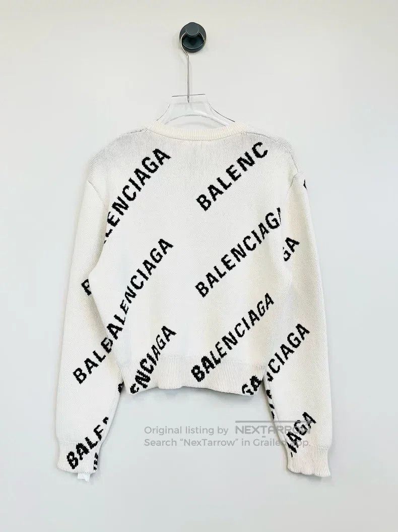 Balenciaga Balenciaga Ivory Knit Sweater with Full Logo Print Size US M / EU 48-50 / 2 - 2 Thumbnail