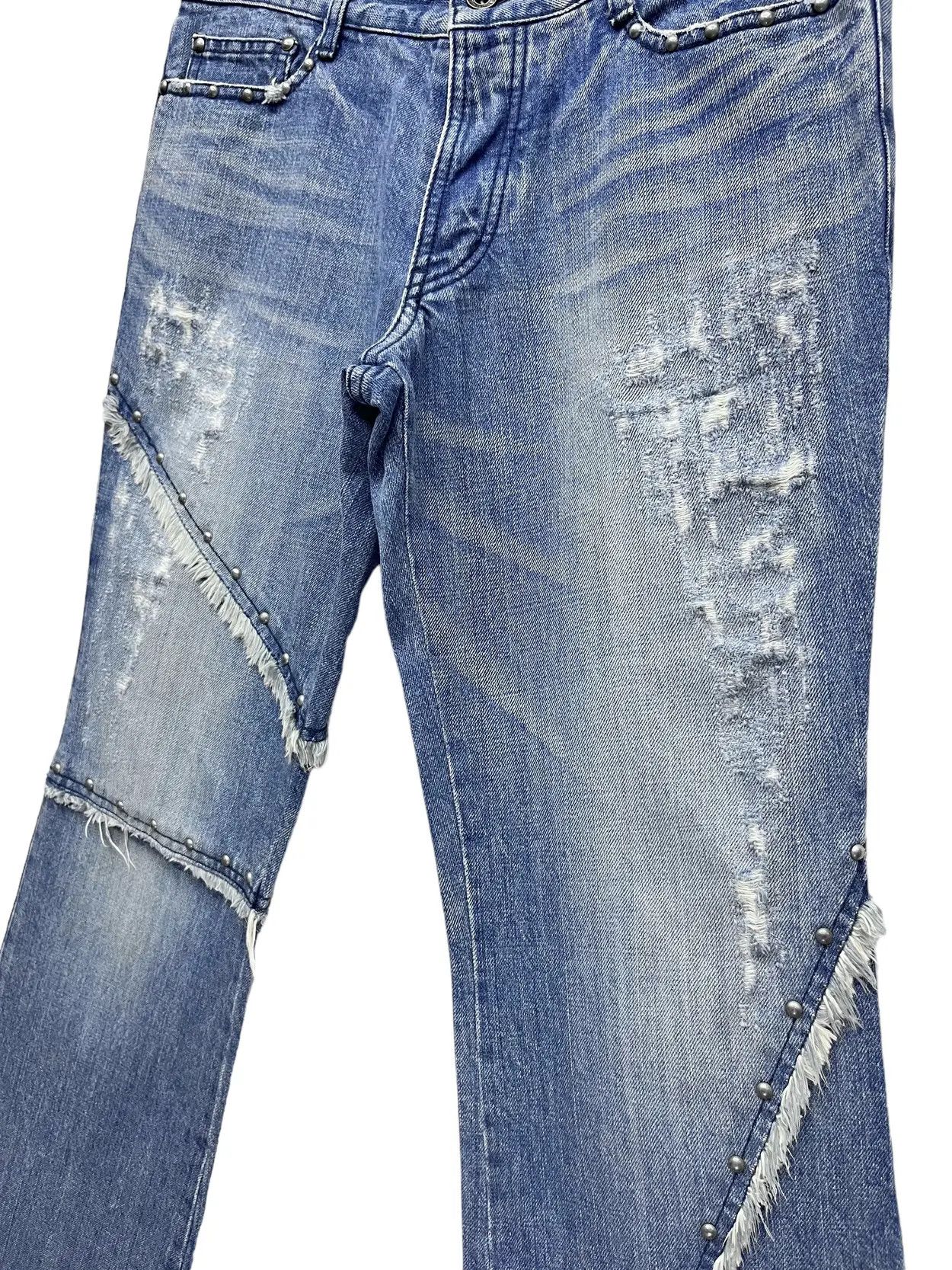 5351 POUR LES HOMMES × ABAHOUSE × Designer STEALS💥VINTAGE 5351 HOMMES Distressed Spliced Studded Flare Size US 31 - 9 Thumbnail