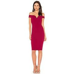 image of Nookie Dollie Midi Dress In Ruby Red Off Shoulder Stretchy N, Women's (Size XS)