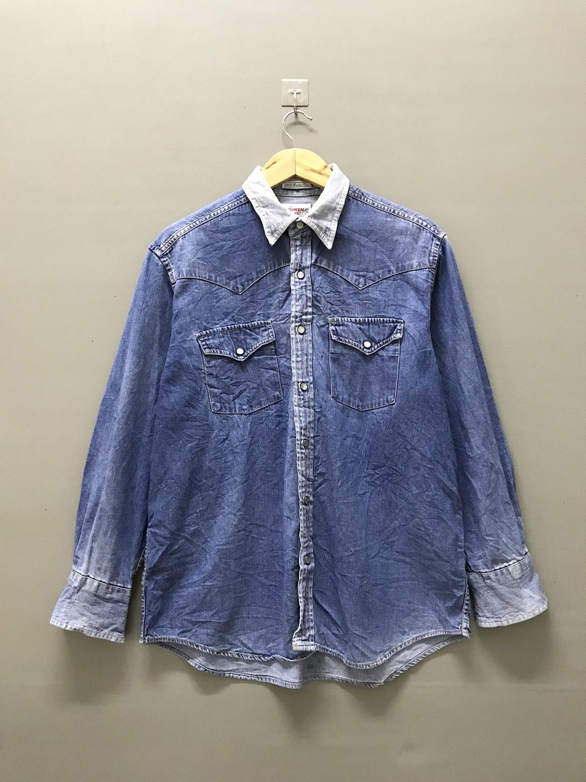 image of Sun Faded Edwin Denim Button Ups Shirt in Blue, Men's (Size Medium)