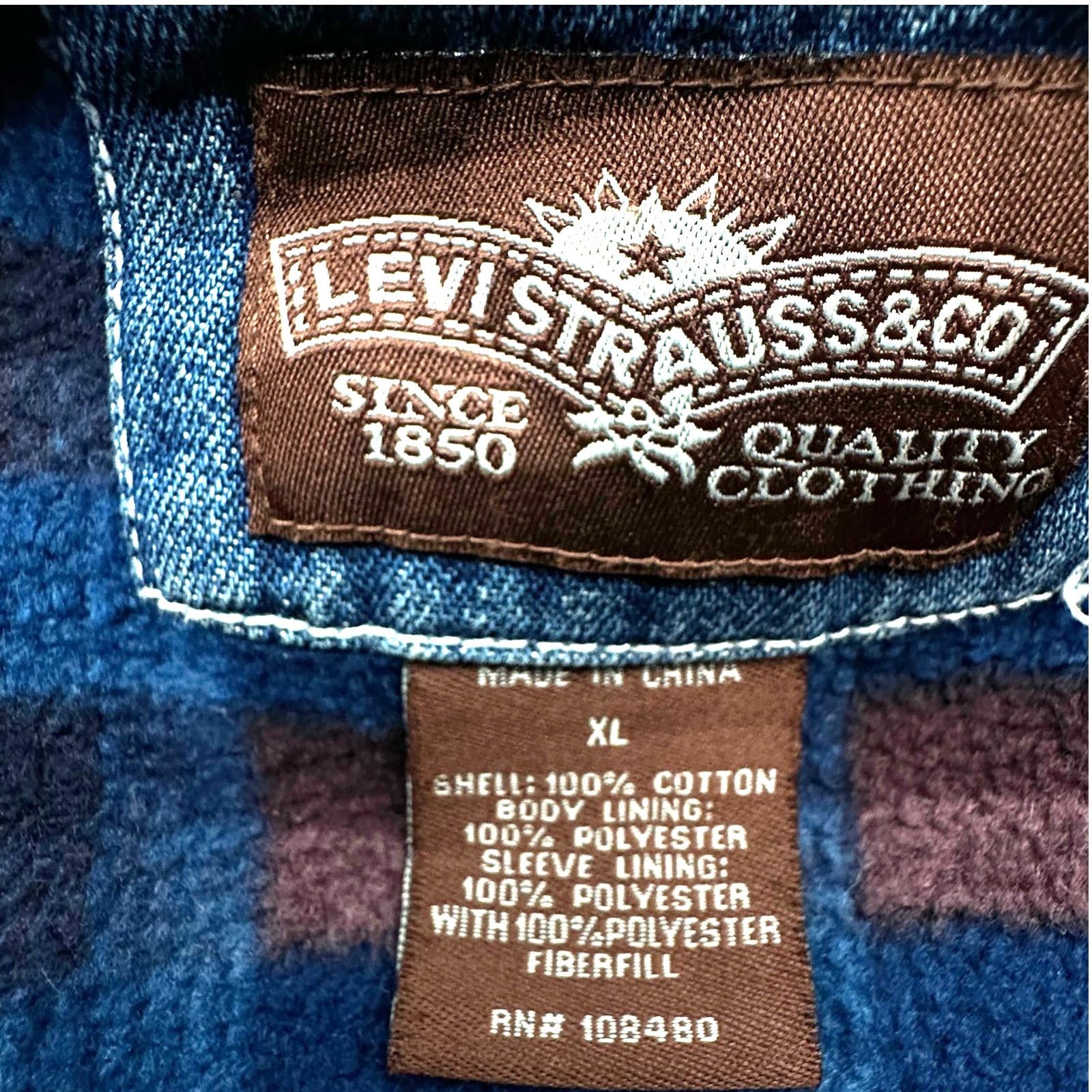 Levi's VTG Levi Strauss Denim Fleece Lined Plaid Button Up Shirt XL Size US XL / EU 56 / 4 - 3 Thumbnail