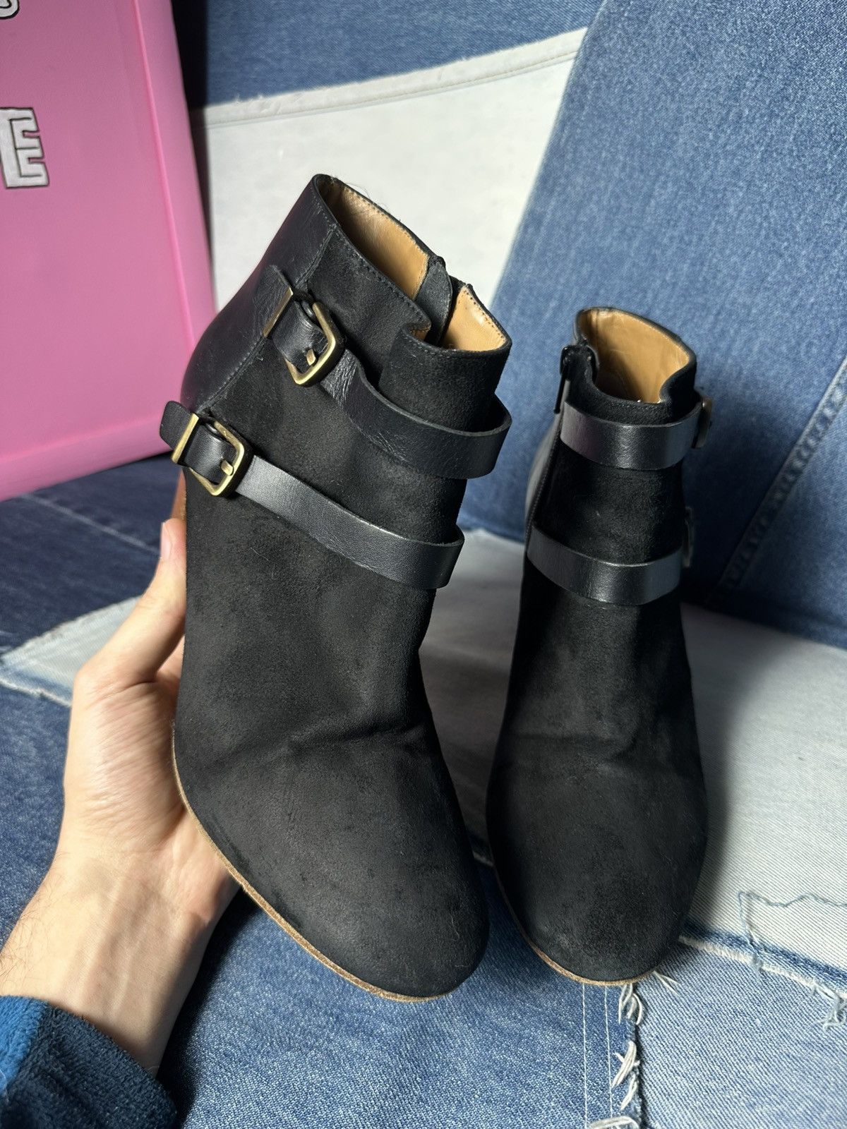 Sezane Sezane Ankle Boots Suede Leather Block Heels Buckle Strap Size US 9 / IT 39 - 14 Thumbnail