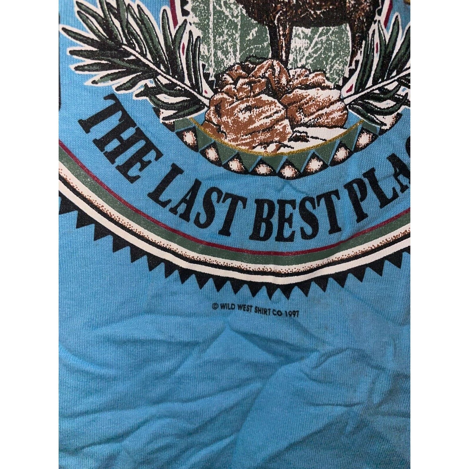 Jerzees Vintage Montana Shirt Nature Animal Elk Blue Tee 90s VTG L Size US L / EU 52-54 / 3 - 7 Thumbnail