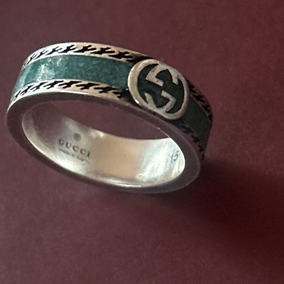 Gucci Gucci GG Sterling Silver Enamel Ring AG 925 Green 645573 Size ONE SIZE - 4 Thumbnail