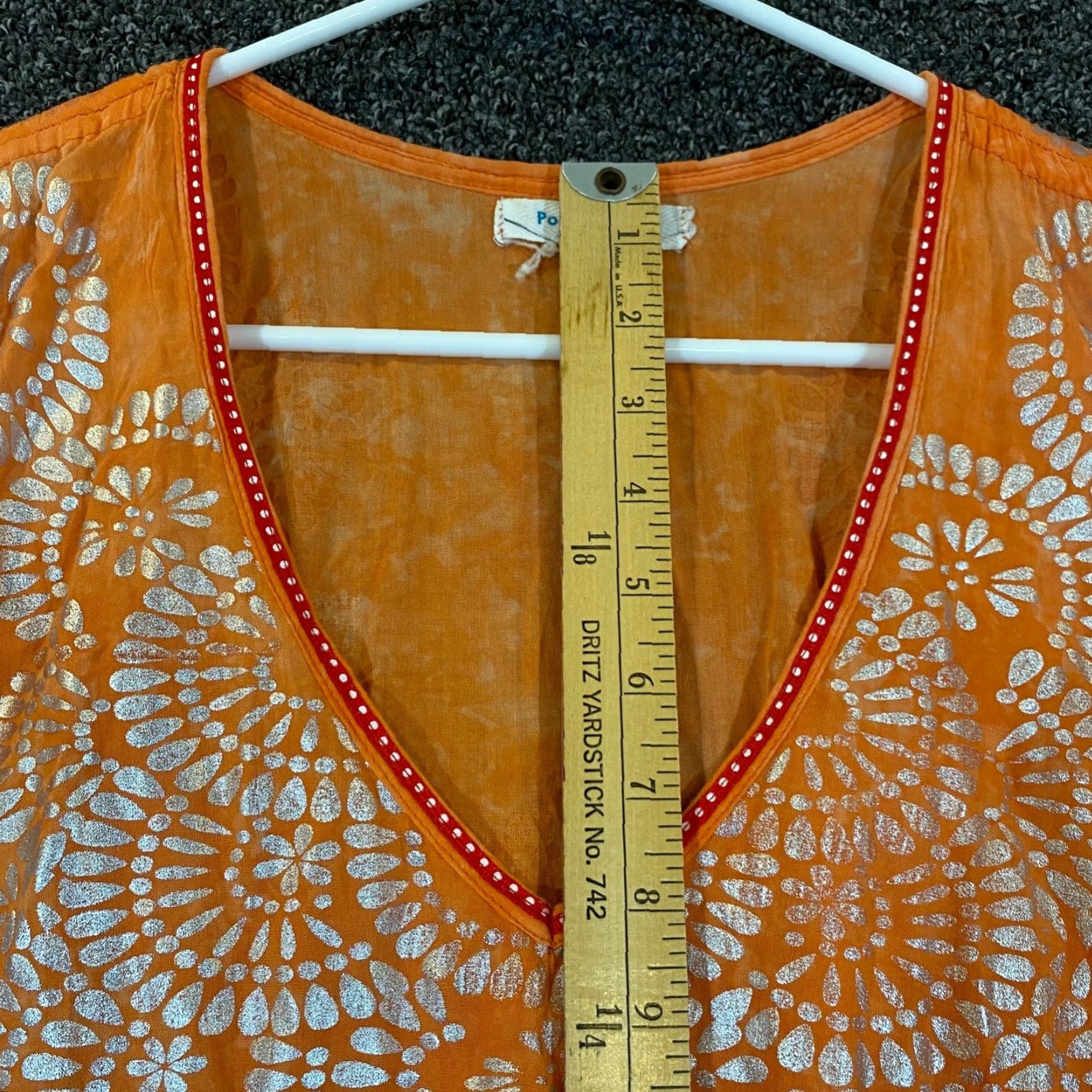 Poupette St Barth Poupette St. Barth Womens V Neck Abstract Metallic Midi Dress Orange Size 1 Size XS / US 0-2 / IT 36-38 - 6 Thumbnail