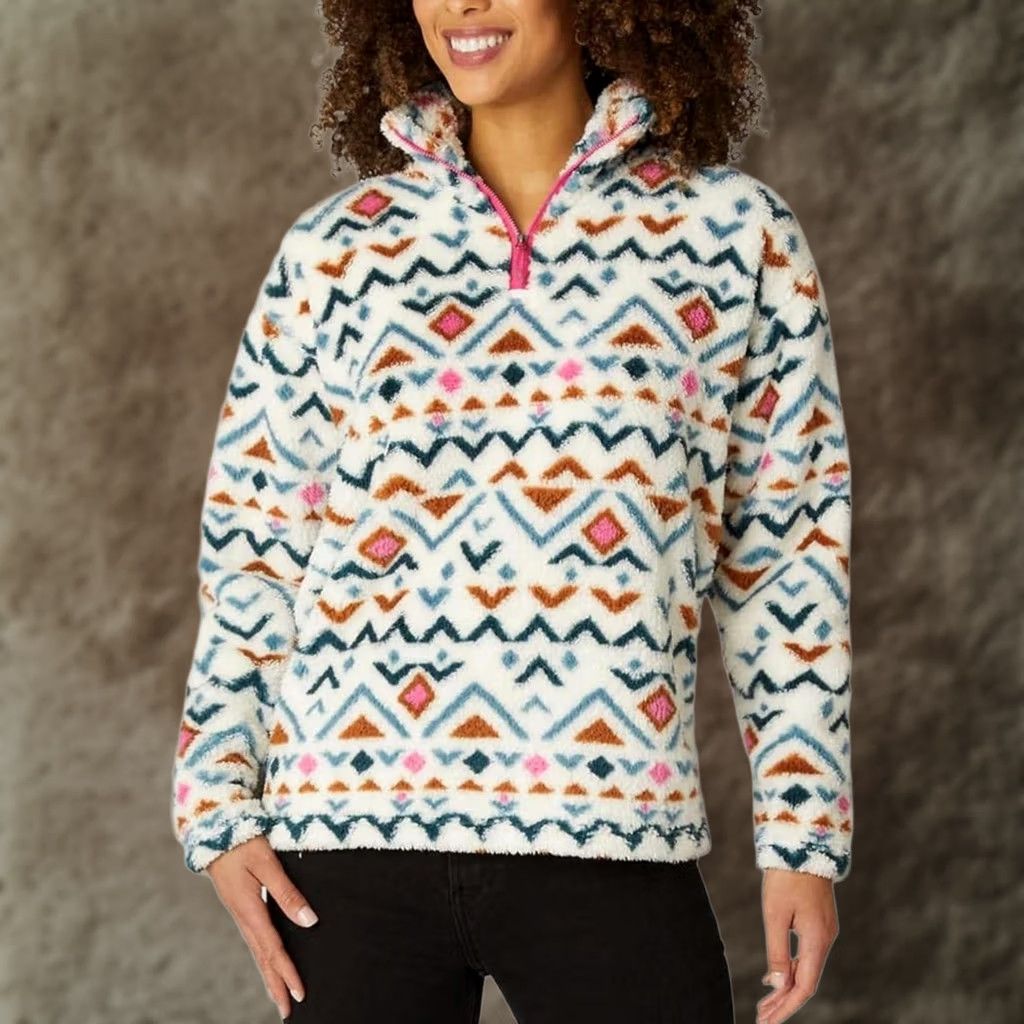 Eddie Bauer VINTAGE Eddie Bauer Pullover Womens Large White Aztec Fleece 1/4 Zip Pattern Cozy Warm Size L / US 10 / IT 46 - 1 Thumbnail