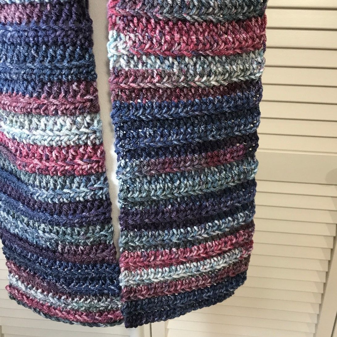 Handmade NWT Handmade Crocheted Blue Purple Beanie & Scarf 60” Size ONE SIZE - 4 Thumbnail