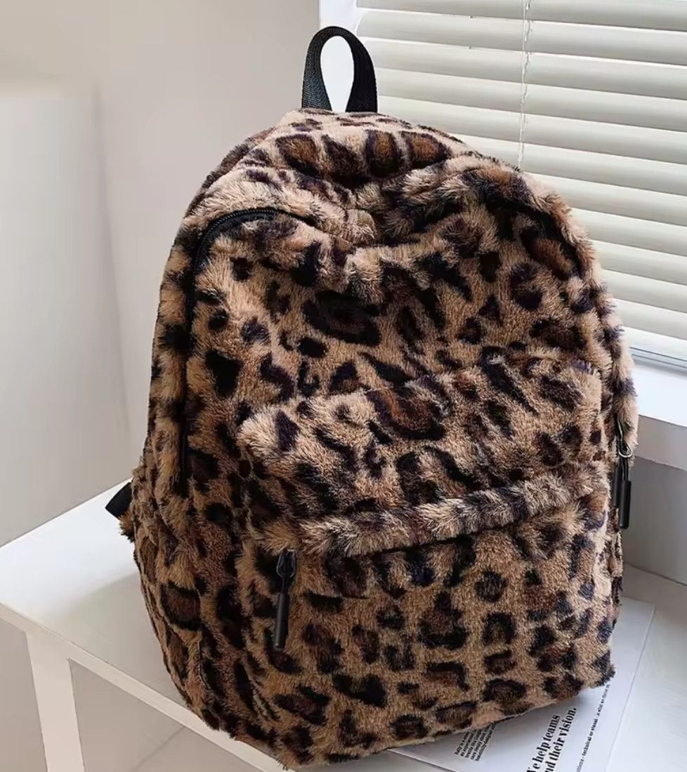 Other Exquisite Leopard Print Women Plush Backpack Brown Size ONE SIZE - 1 Thumbnail