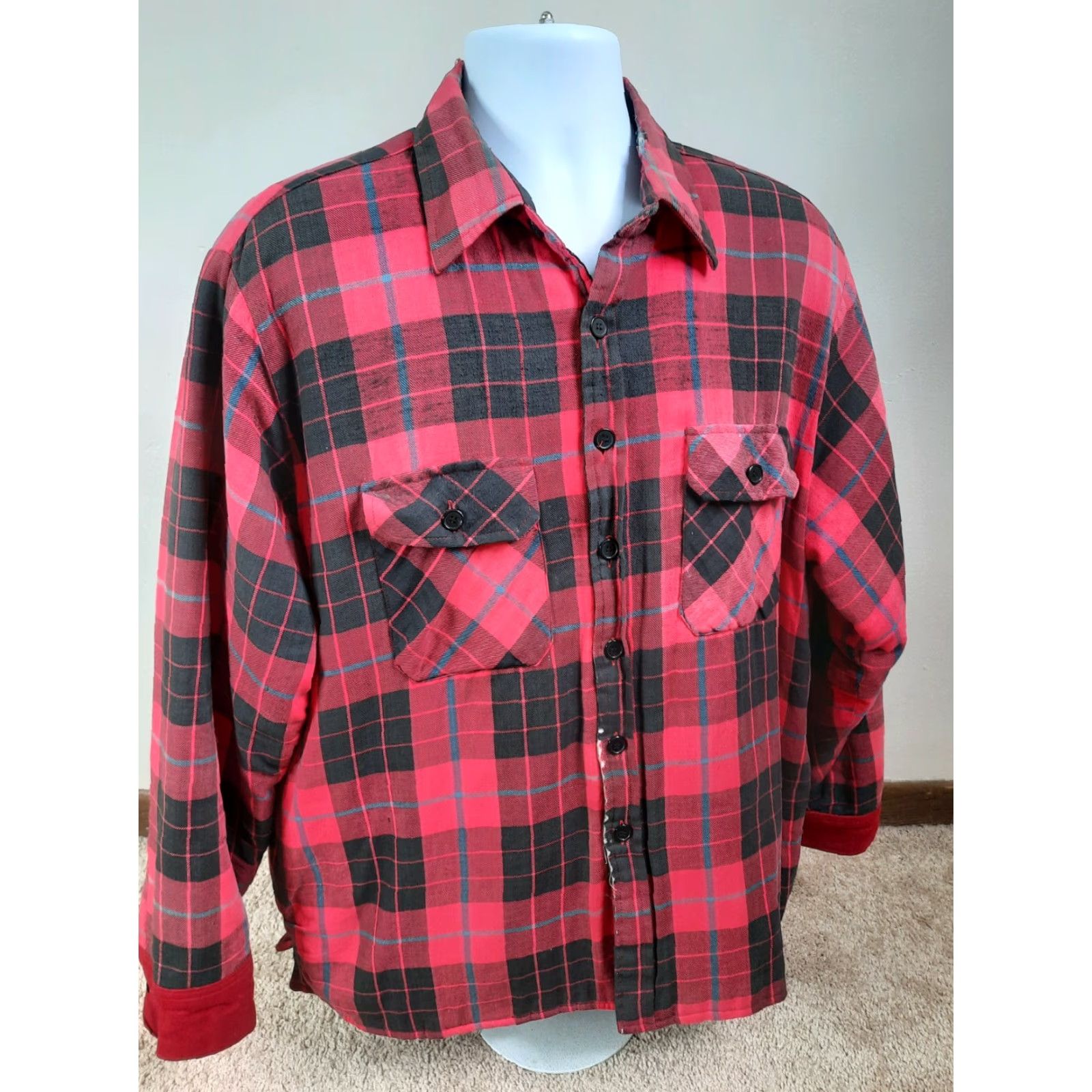 Vintage VINTAGE Woodland Flannel Quilt Lined Jacket Coat Shirt Red Mens XL Rockabilly Size US XL / EU 56 / 4 - 4 Thumbnail