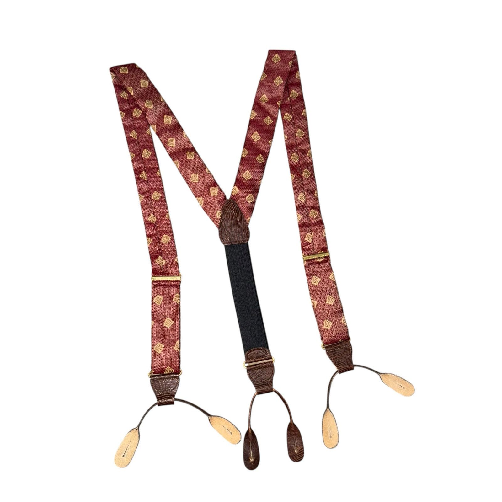 Vintage Vintage Y-Shaped Abstract Adjustable Burgundy Suspenders Size ONE SIZE - 3 Thumbnail