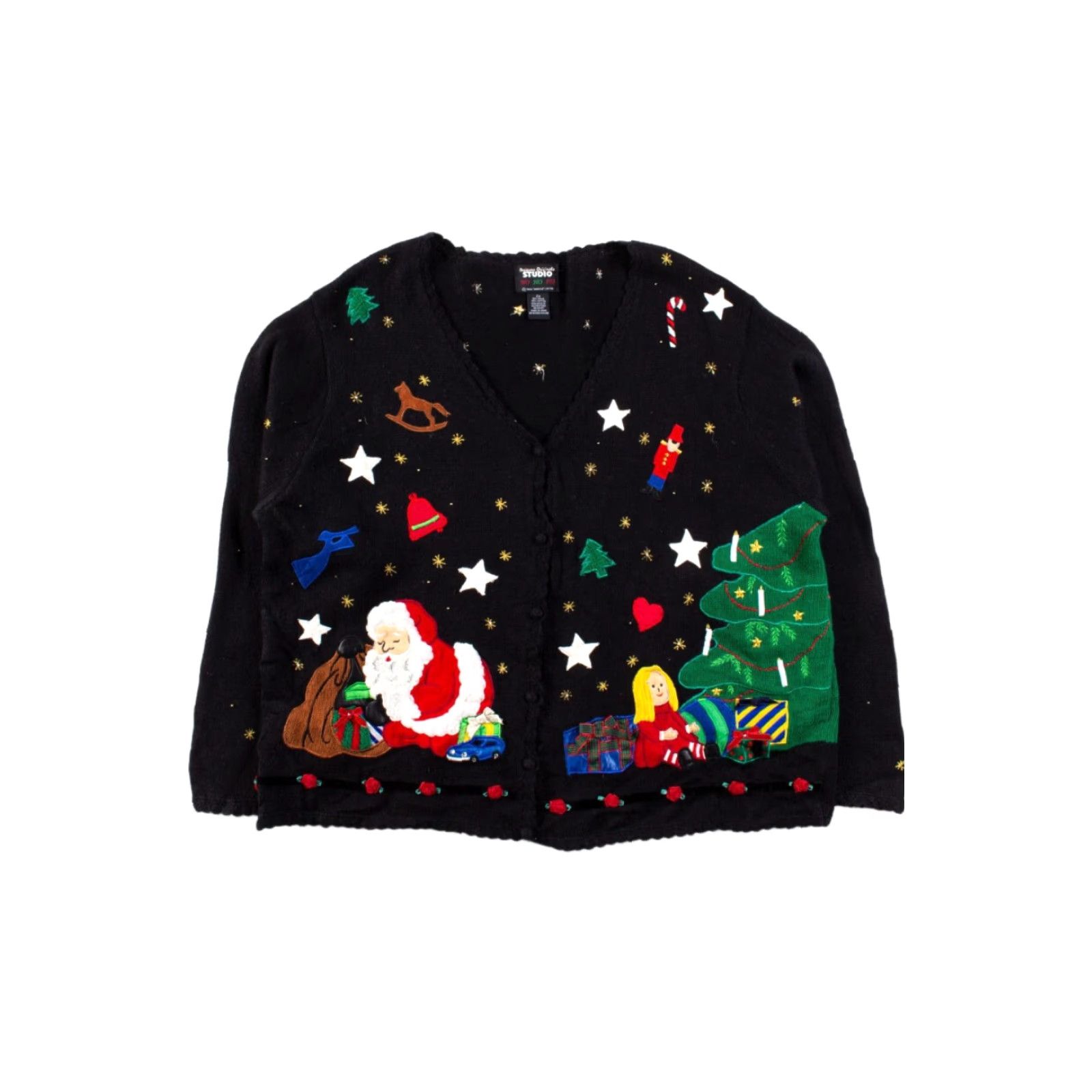 Vintage VINTAGE Designers Originals Black Cardigan 2X Ramie Cotton Ugly Christmas Santa 56" Chest Mens Womens Size XXL / US 16-18 / IT 52-54 - 2 Thumbnail