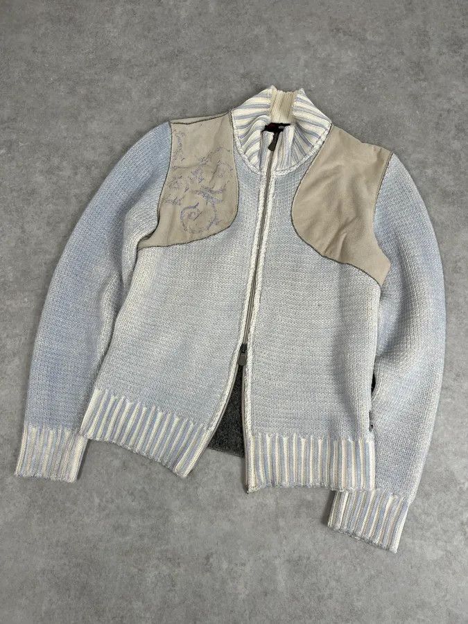 Versace 2000s Versace Blue & Beige Patch Zip-Up Sweater Size US S / EU 44-46 / 1 - 4 Thumbnail