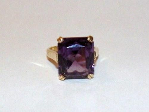14 kt Gold Amethyst CZ Emerald Cut Cocktail Ring