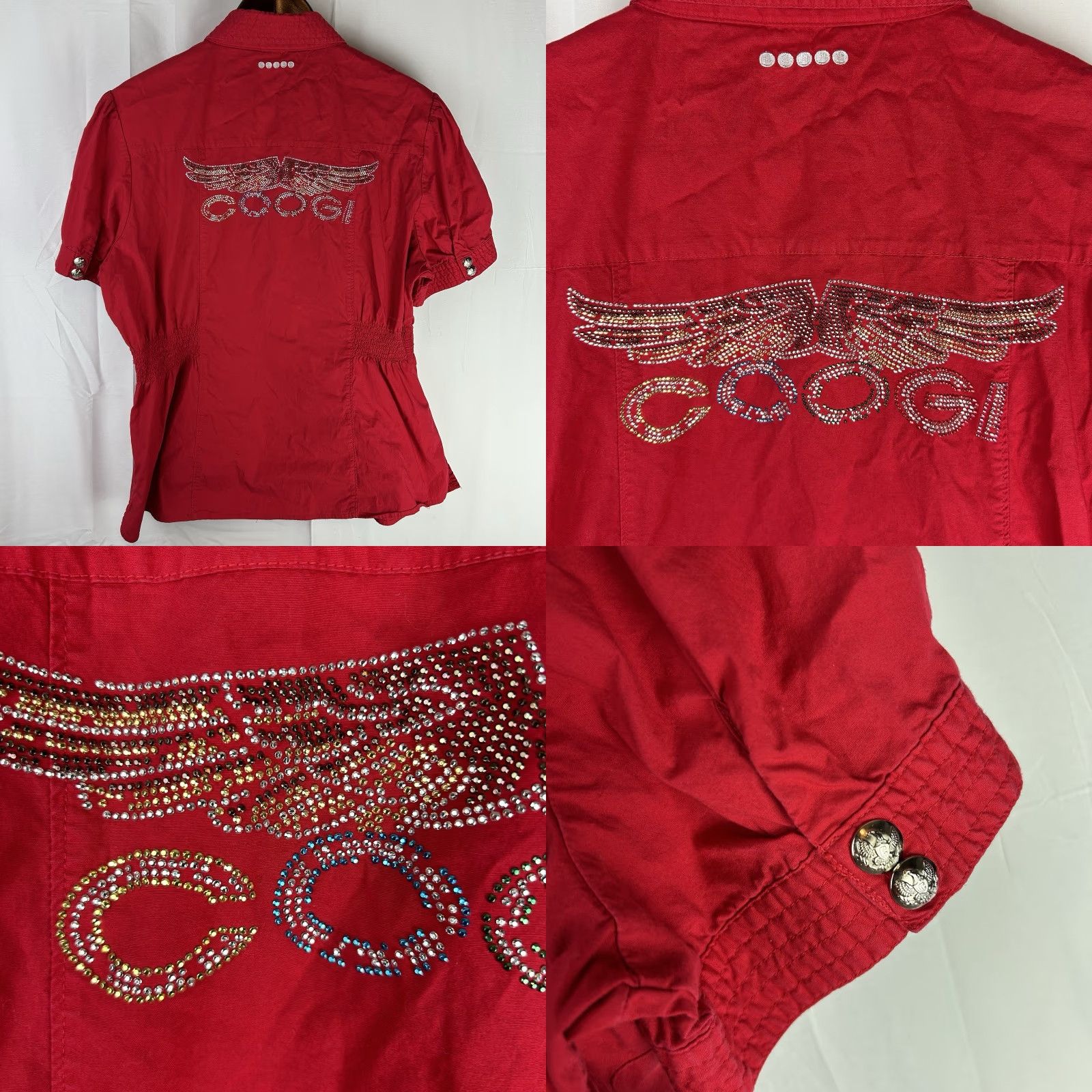 Coogi VINTAGE COOGI Womens 2X Shirt Rhinestone Logo Belted Red Snap Front 90s Hip Hop Clubwear Pockets Slim Unlined Short Sleeve Toyoesque Size XXL / US 16-18 / IT 52-54 - 9 Thumbnail