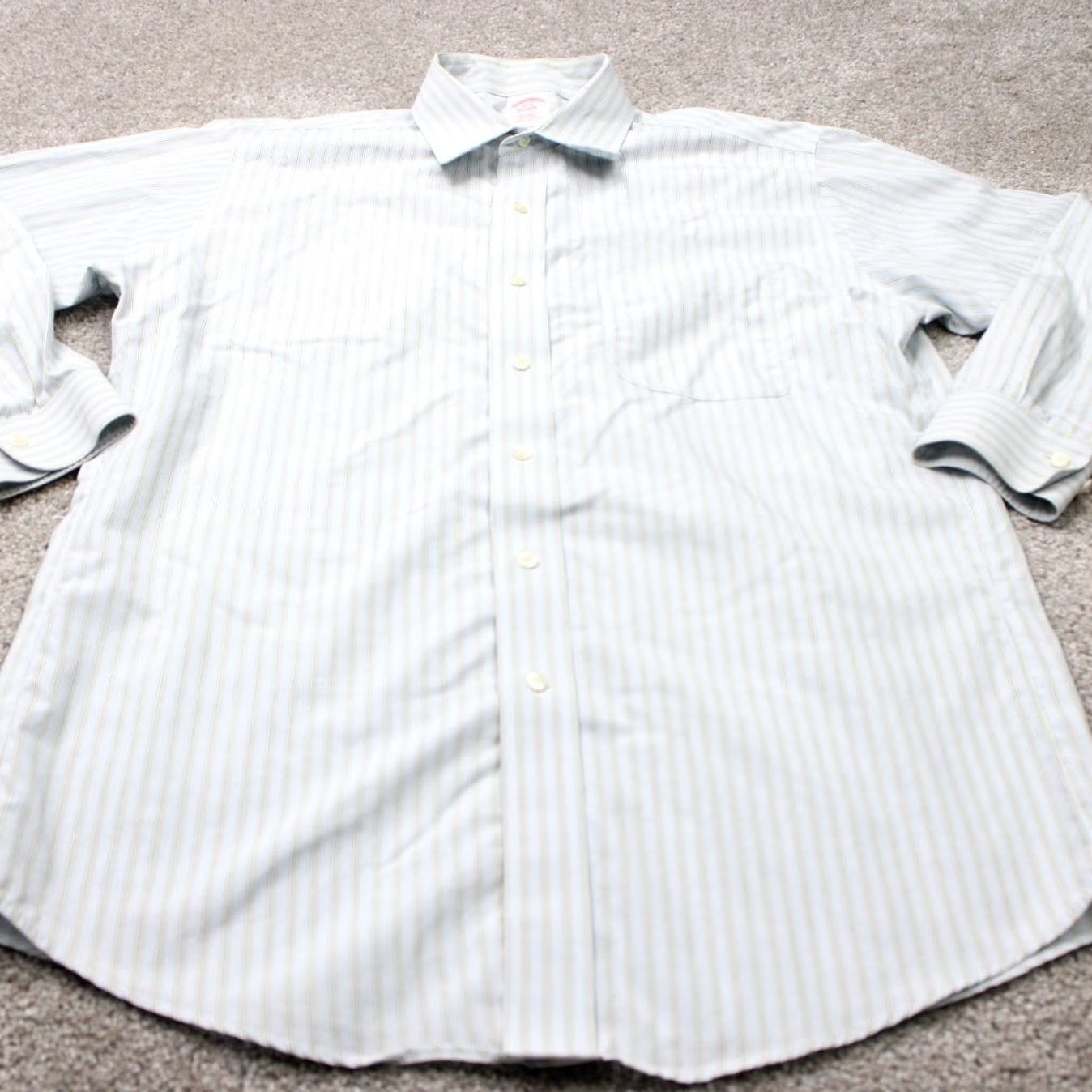 Brooks Brothers Brooks Brothers Dress Shirt Mens 16, 32 Blue/Yellow Non-Iron Cotton L/S Button Down Collar Classic Fit Size 42R - 3 Thumbnail