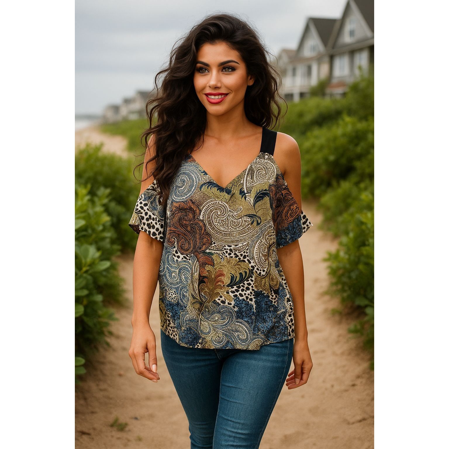 Other 7Th Avenue Design Studio Large Cold Shoulder Tunic Top Paisl Size L / US 10 / IT 46 - 1 Thumbnail