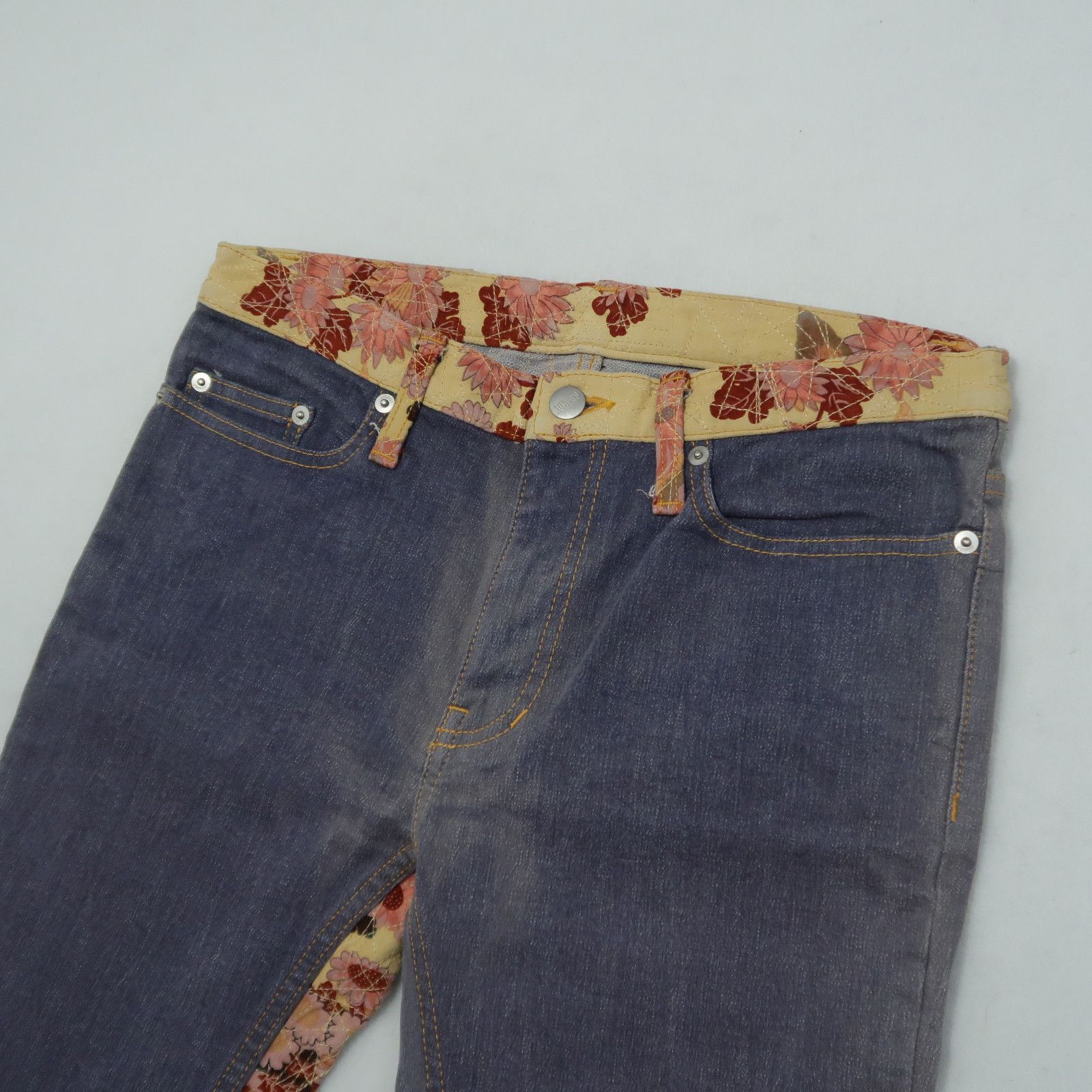 Japanese Brand 1990s Vintage Glamdy Karakuri Tamashii Boro Denim Floral Size US 30 / EU 46 - 3 Thumbnail