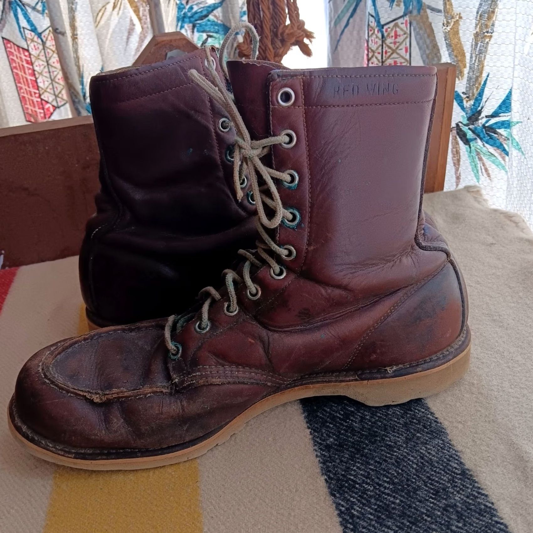 VINTAGE Red Wing Boots Moc Toe Leather Lace Up Workwear Mens  display picture 2