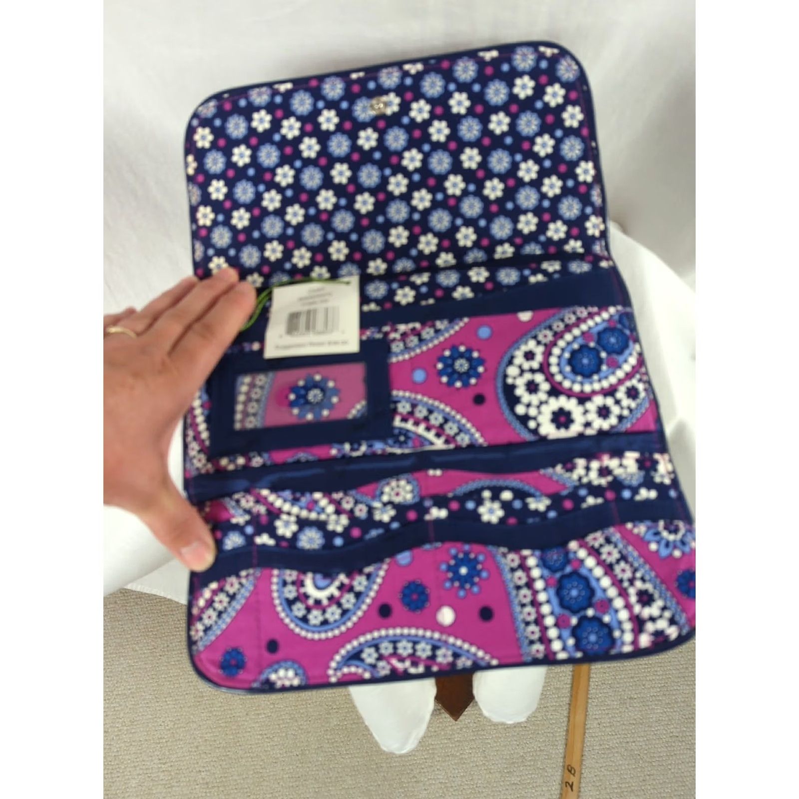 Vera Bradley VINTAGE Vera Bradley Large Wristlet Wallet Clutch Making Waves Trifold Purple Floral/Paisley Cotton Patent Leather Strap Size ONE SIZE - 5 Thumbnail