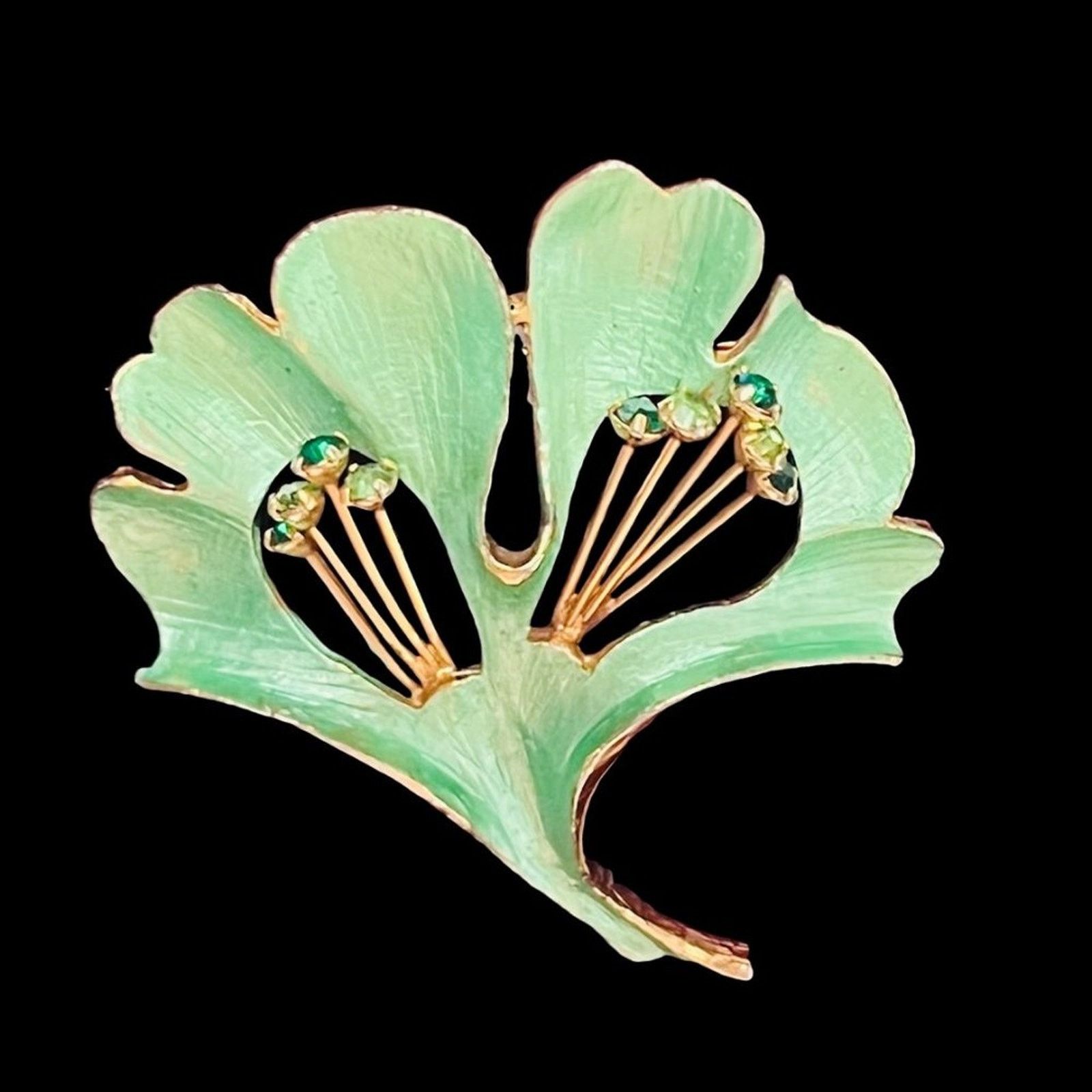 & Other Stories Vintage Weiss Green Ginko Leaf Rhinestone Brooch Pin Size ONE SIZE - 1 Thumbnail