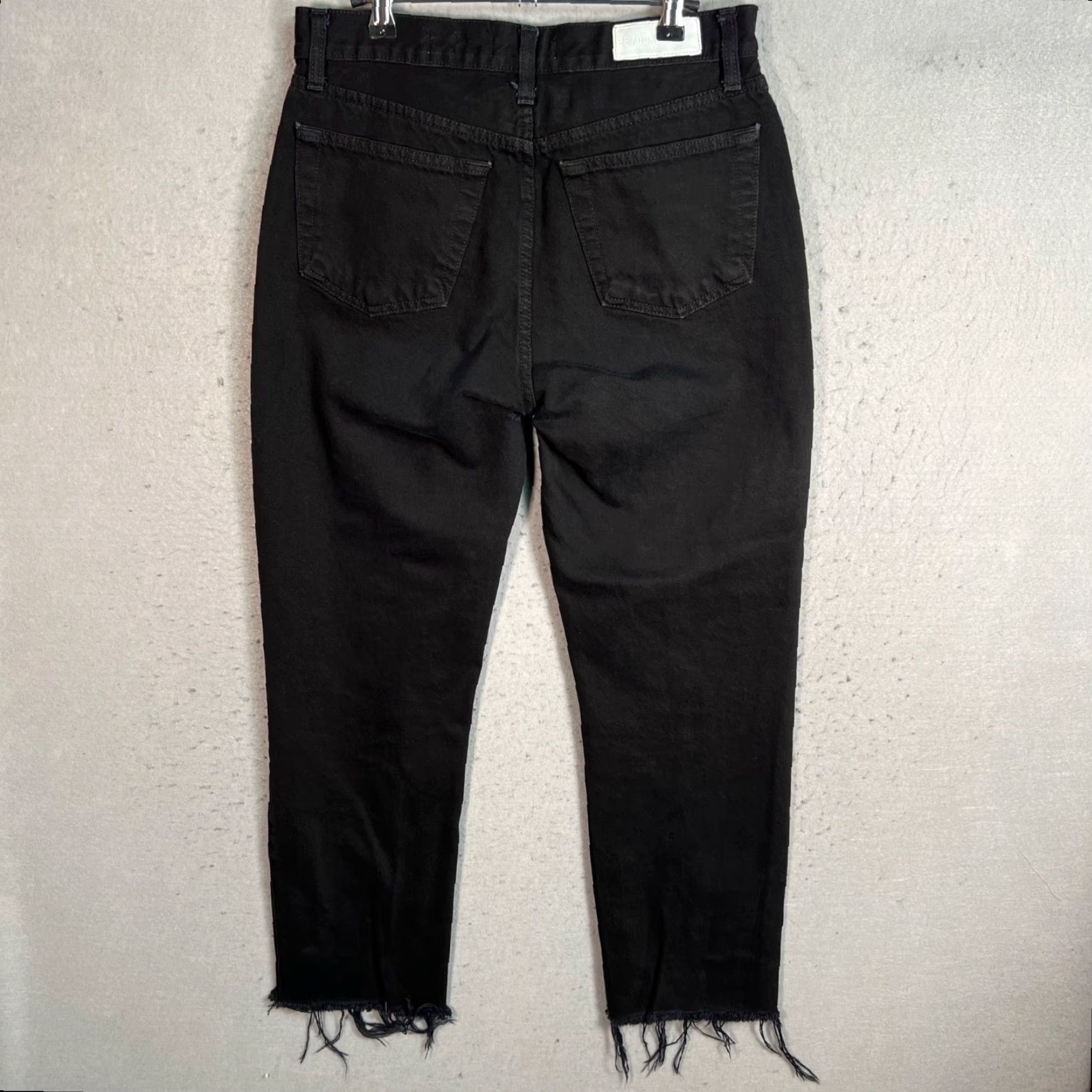 RE/DONE Re/Done Originals Womens 29 Black High-Waist Straight-Leg Jeans W/ Frayed Hem - 5-Pocket Denim Cotton Blend Button Rise High Vintage No Size 29" - 2 Thumbnail