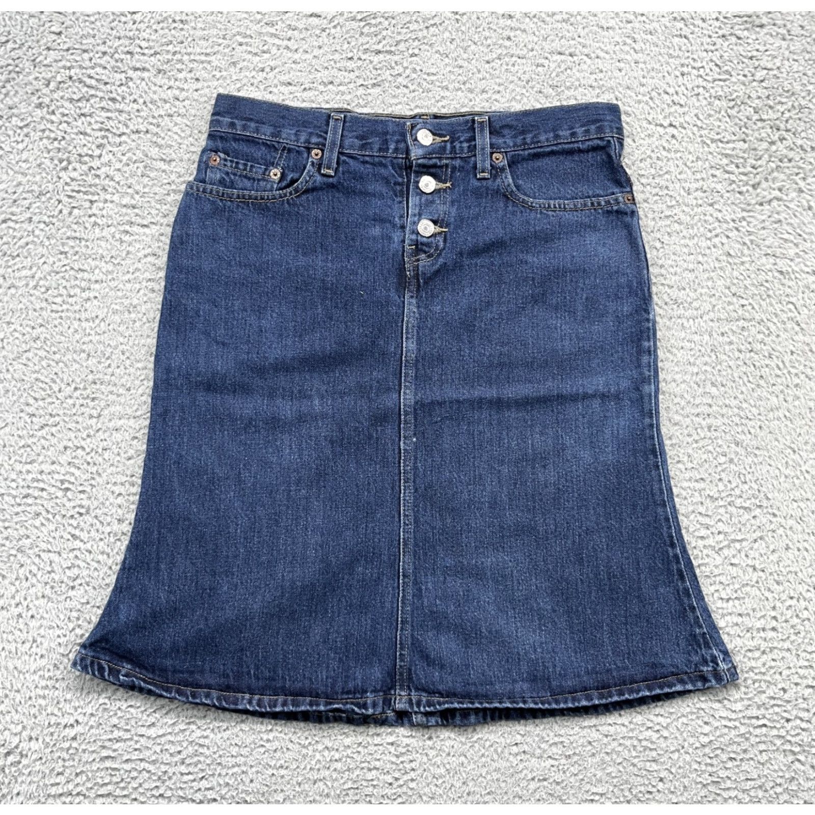 Levi's VINTAGE Levi's Denim Skirt Womens 7 JR Dark Wash Button Fly A-Line Pockets 90s Size 28" / US 6 / IT 42 - 2 Thumbnail