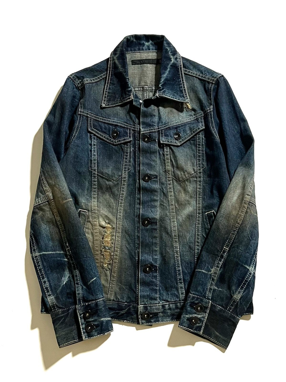 GOSTAR DE FUGA FUGA Mud Dye Distressed Denim Jacket vkei Archive 00s y2k Size US XS / EU 42 / 0 - 9 Thumbnail